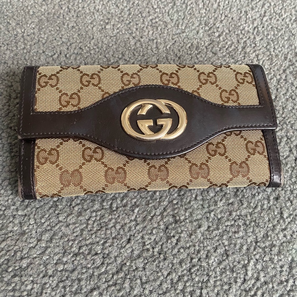 Gucci Monogram Canvas/Leather Travel Wallet/Clutch